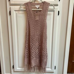 NWT Allison New York Fringe Crochet Tunic Coverup in Taupe Size Medium
